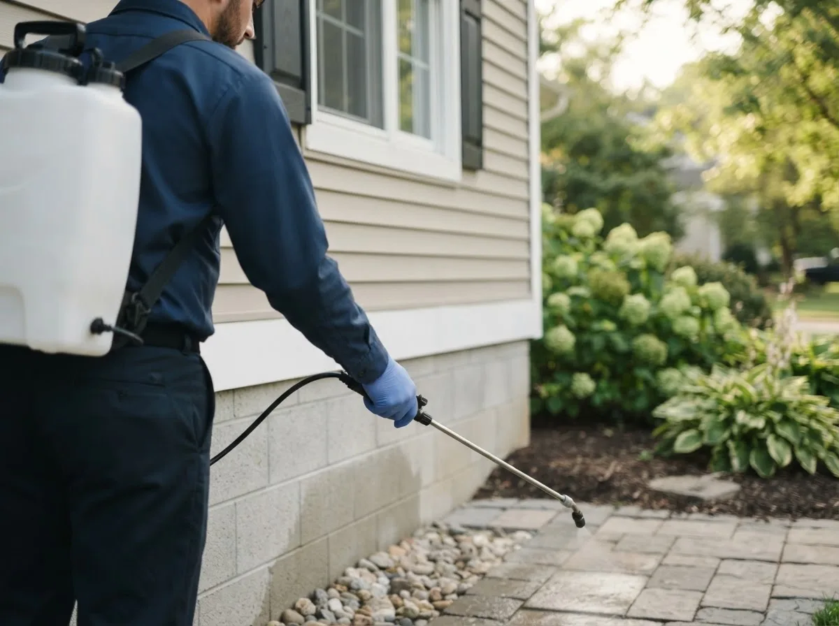 Pest control technician inspecting a home in Suncook, NH